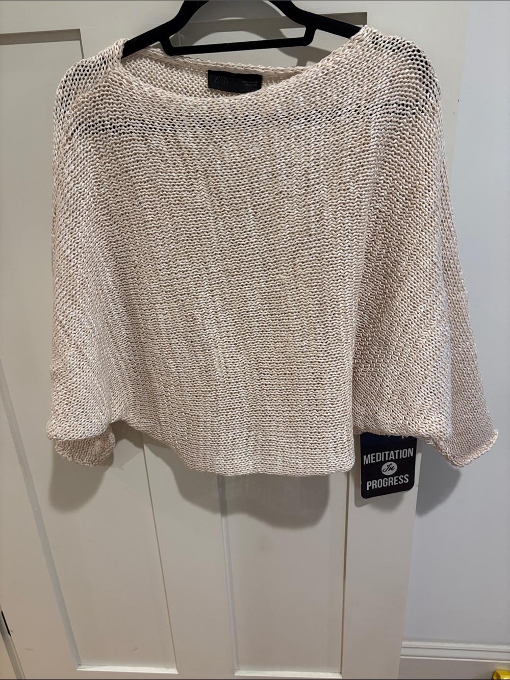 Zara Open Weave Cream Knit Crewneck Sweater